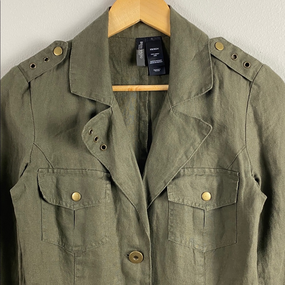 Bisou Bisou Michele Bohbot Linen Blazer Jacket | Olive - Picture 4 of 14